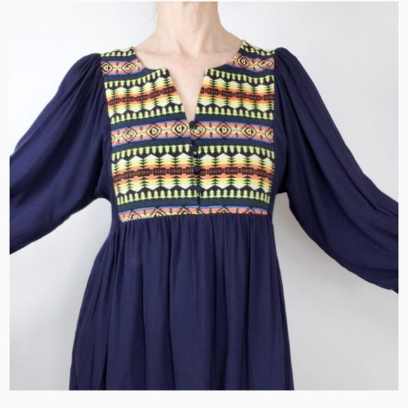 Umgee Dresses & Skirts - Umgee prairie western Navajo bib blue boho dress oversized tribal cowgirl A9919